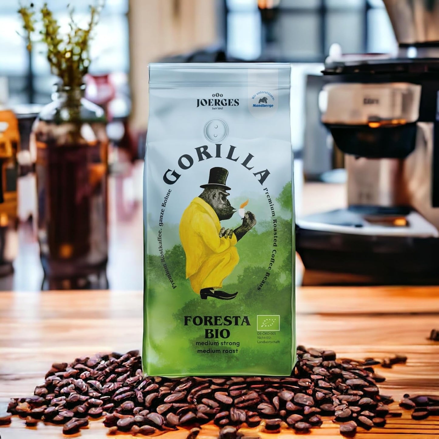 Káva Gorilla Foresta, dvojbalení, 2 x 1 kg, pražená zrna | Směs Arabica, celá fazole | Plně automatický portafiltrační espresso kávovar | Káva espresso