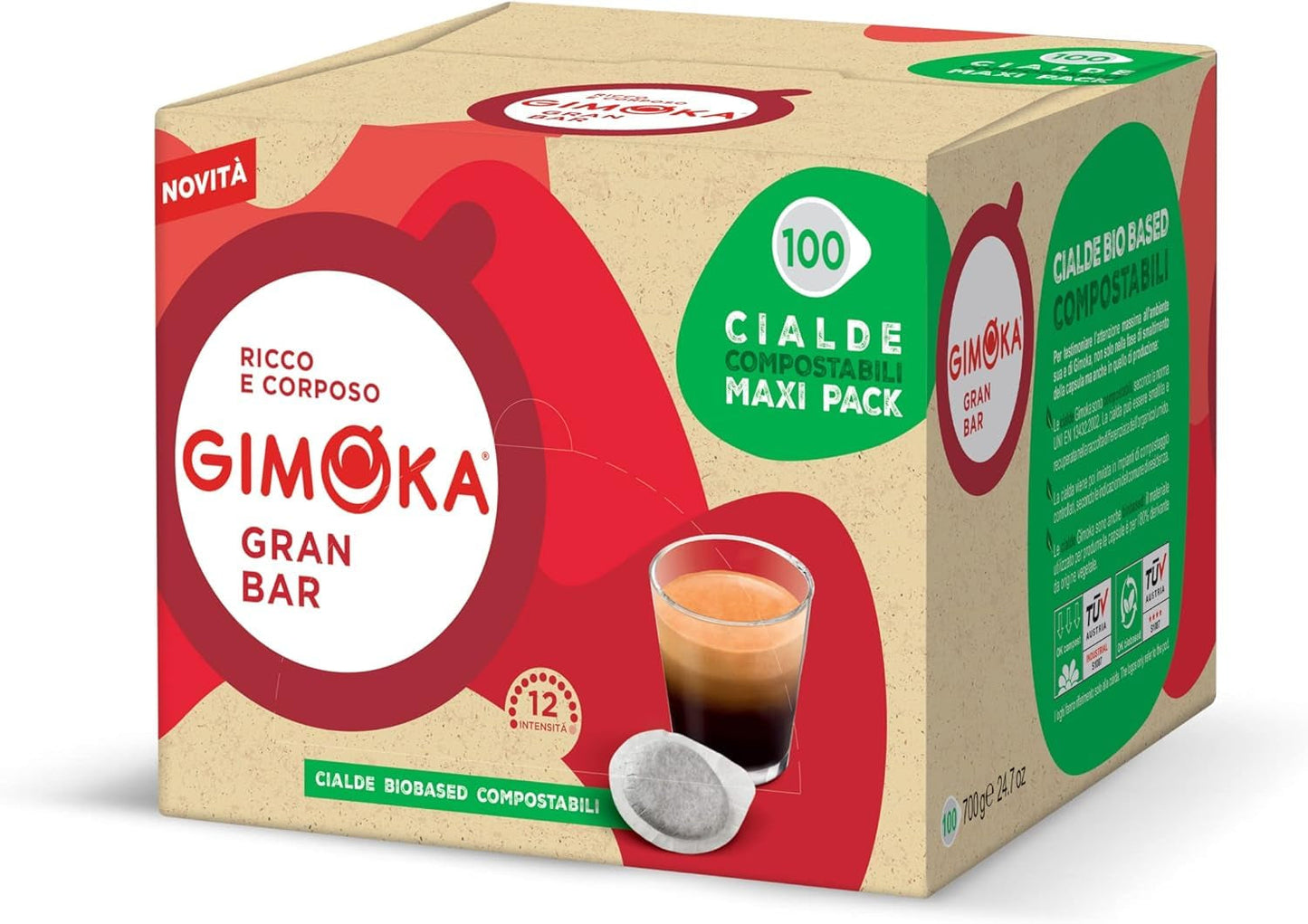 Gimoka Kompostierbare Kaffeepads, Gran Bar Intenso Kaffeemischung, Intensität 12-100 Pads – kompatibilní s ESE System Papier Pads 44 mm