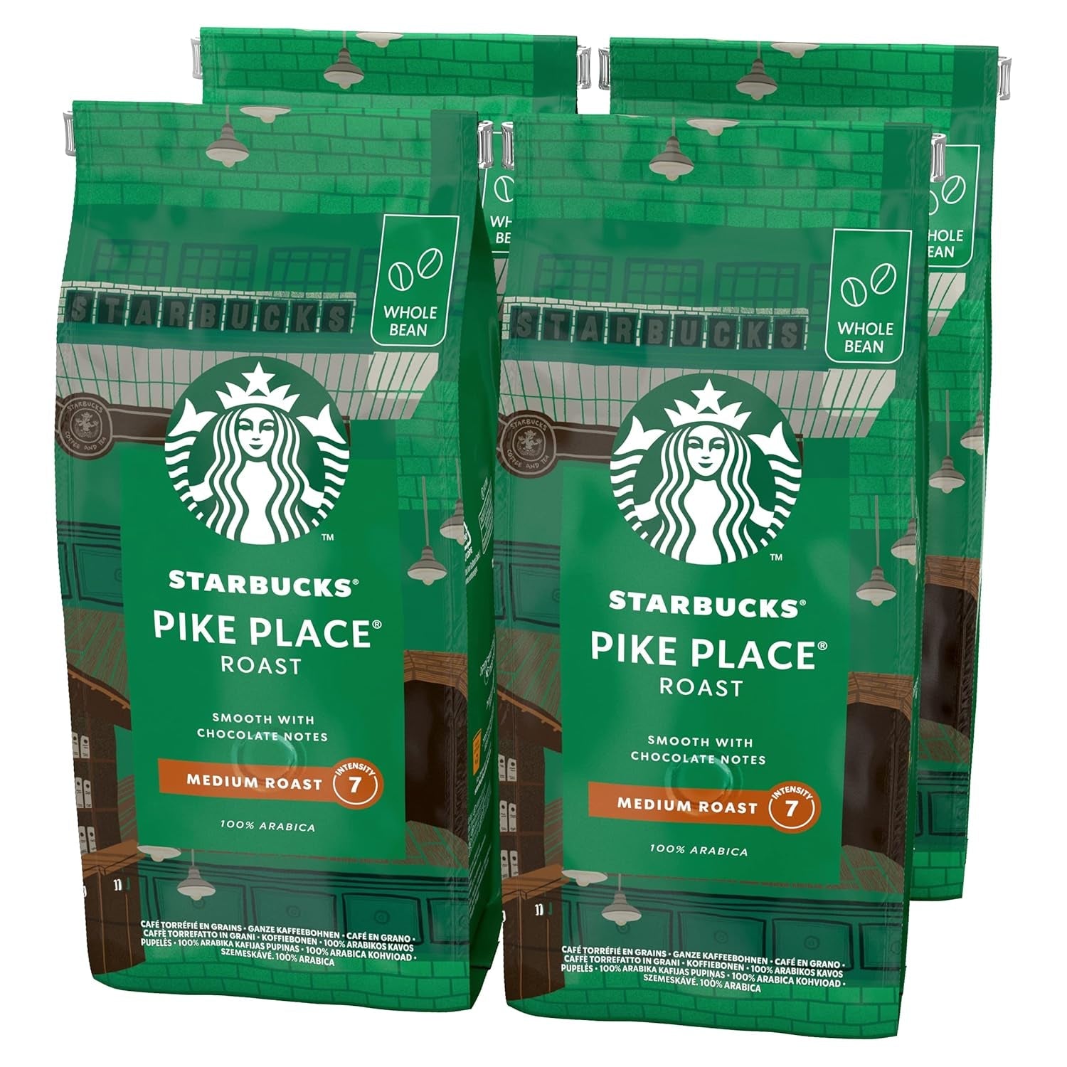 STARBUCKS Pike Place Roast, Mittlere Röstung, Ganze Kaffeebohnen 450 g (4er Pack)