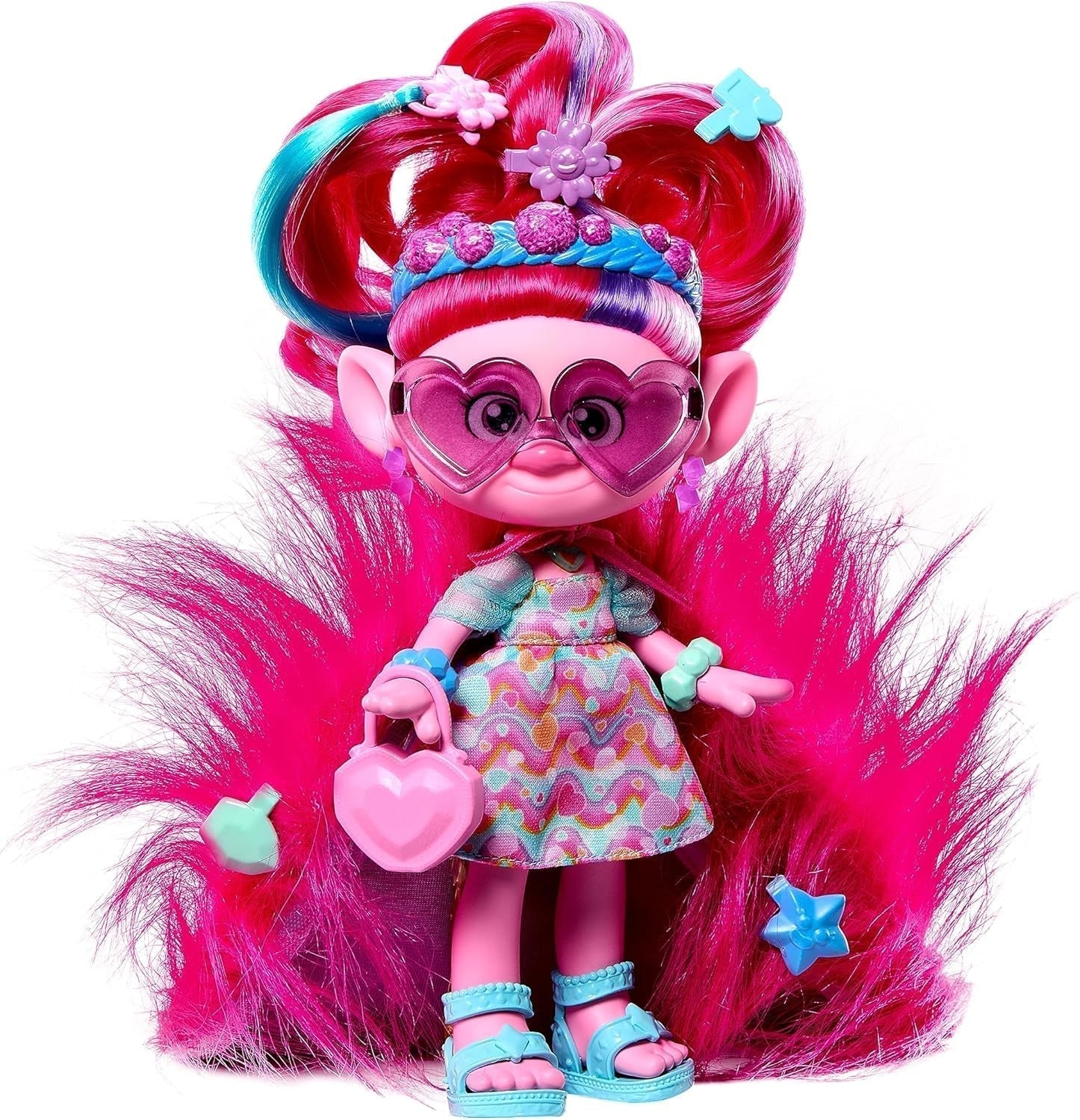 Mattel DREAMWORKS Trolls Together Strong - Vlasová panenka Queen Poppy Fashion - 15+ doplňků, třpytivý hřeben, omyvatelný třpytivý gel, věk 3+ HNF25 Naty Shop Poppy Dolls Plyšové chlupaté vlásky