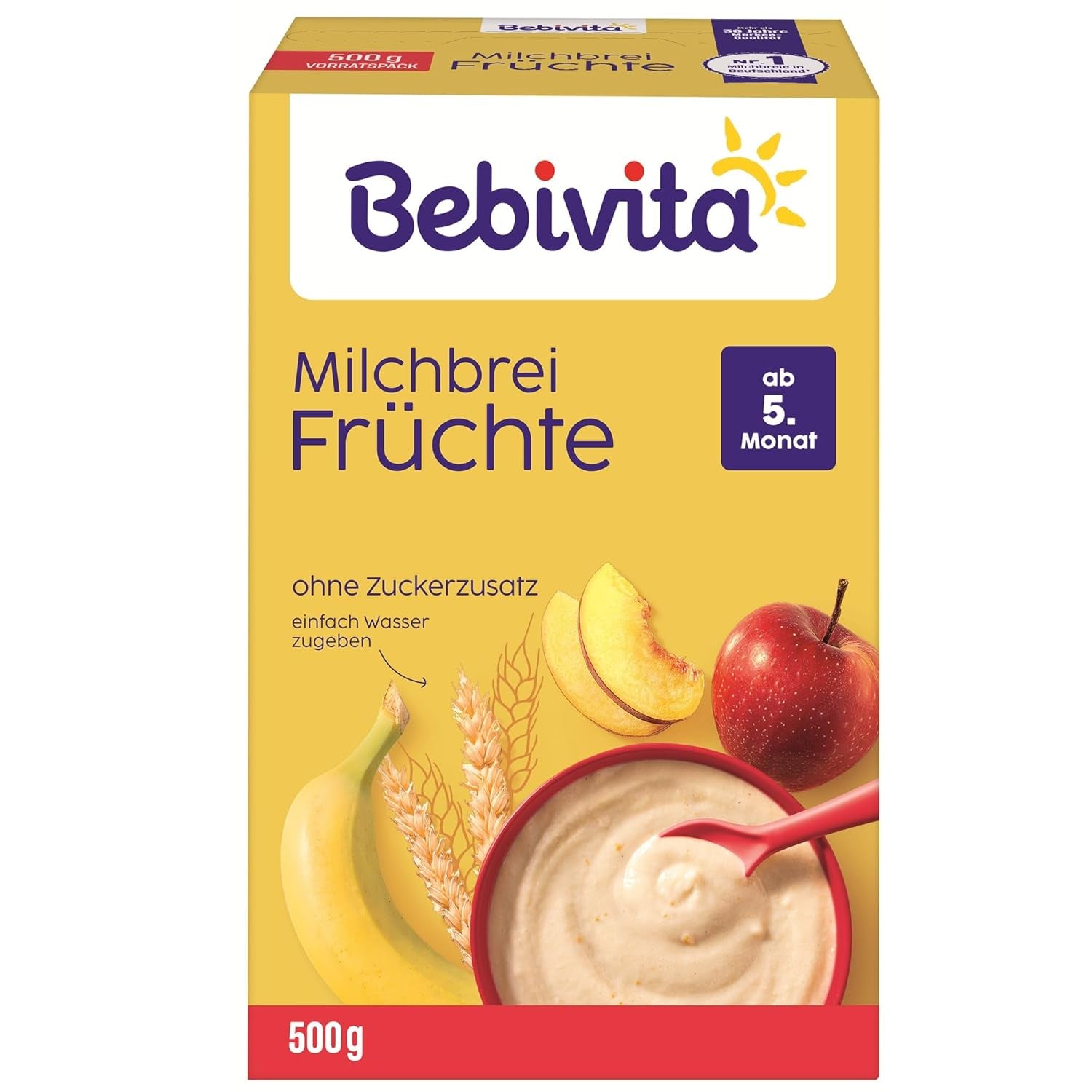 Mléčná kaše s ovocem (4x500g), od 5 měsíců, bez přidaného cukru, s cennými minerály a vitamíny, velmi zasytí