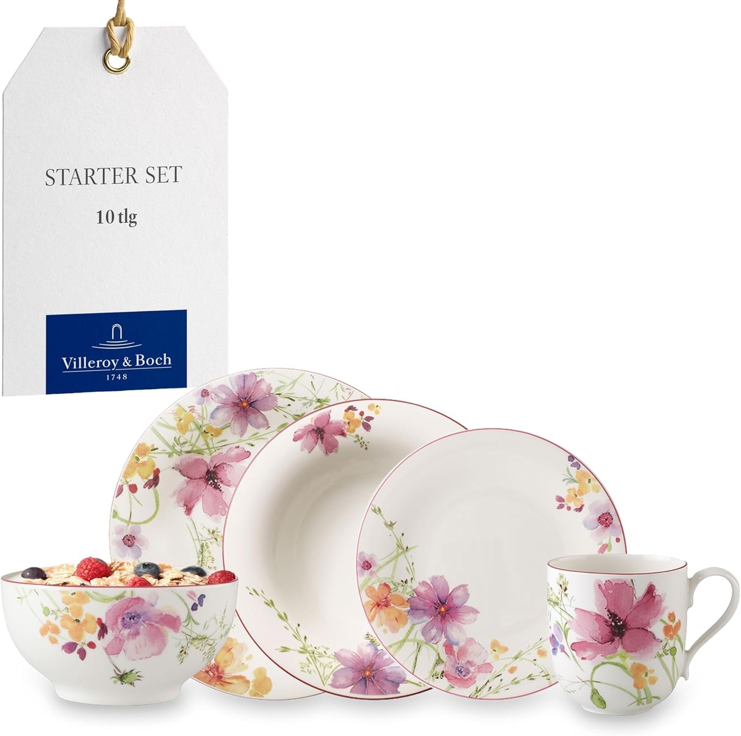 Startovací sada Villeroy & Boch Mariefleur, Různé barvy, Vhodné do myčky, Vhodné do mikrovlnné trouby, Sada nádobí pro 2, Sada květinového nádobí, Nádobí, Kombinovaná sada, Prémiový porcelán