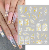 9 Blatt Nagelsticker Französische Spitzenmarmor Nagelaufkleber Selbtklebend Weißes Gold Nail Art Samolepka Dekoration Nageldesign Zubehör