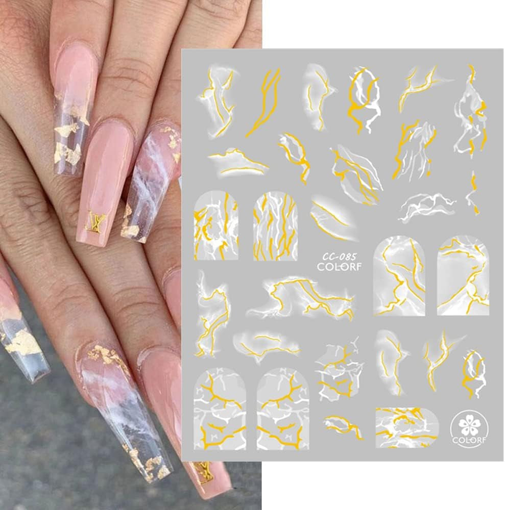 9 Blatt Nagelsticker Französische Spitzenmarmor Nagelaufkleber Selbtklebend Weißes Gold Nail Art Samolepka Dekoration Nageldesign Zubehör