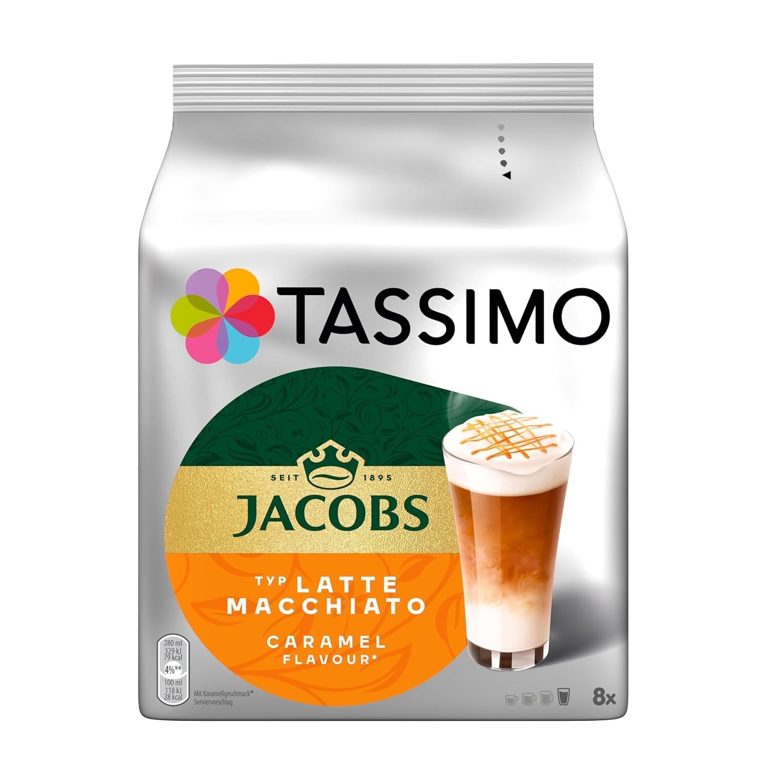 Tassimo Kapseln Jacobs Typ Latte Macchiato Caramel, 5 x 8 polštářků, 40 kávových kapslí