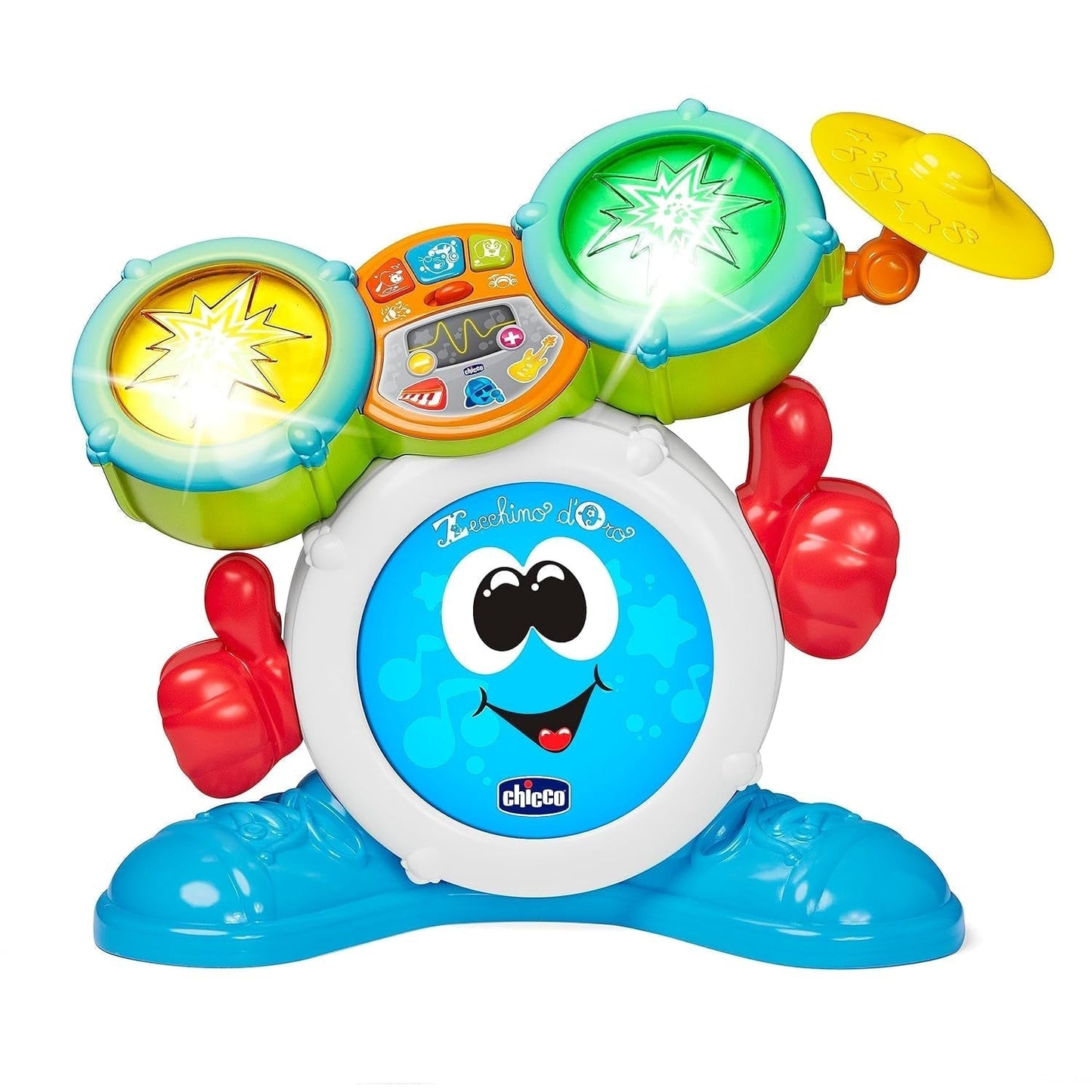 Chicco 00009820100000 Mi První bicí sada se světly a zvuky, 3 herní režimy hudební nástroj s baterií pro děti, vícebarevné, Velké Jucarii Bebe Naty Shop Vícebarevné