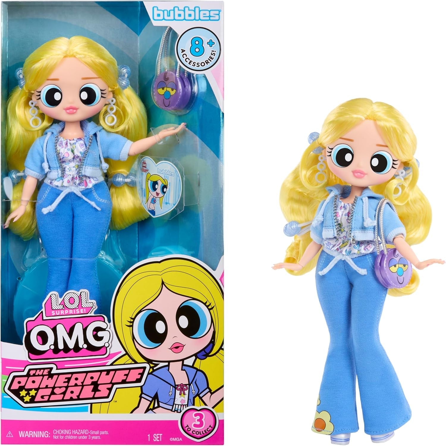 L.O.L. Překvapení! OMG The Powerpuff Girls Puppe - Bubbles - Enthält 1 Modepuppe, Inclusive Outfit and Accessories, 3 zum Sammeln