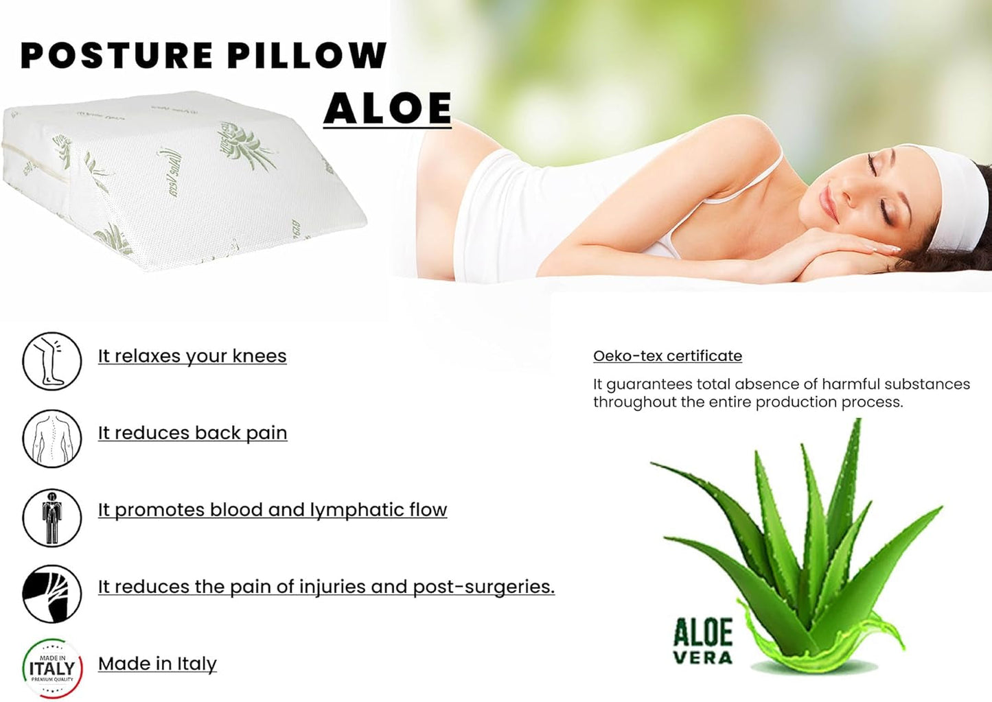 Italské ložní prádlo Odnímatelný polštář na opěrku nohou, Aloe, 61X50X17Cm Standardní polštáře Naty Shop