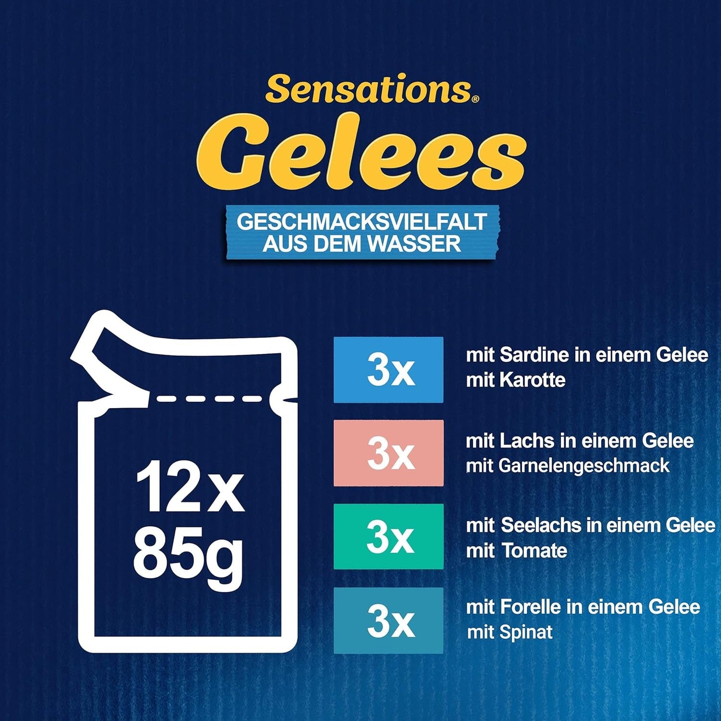 Felix Sensations Mokré krmivo pro kočky v želé, různé rybí směsi, balení 6 ks (6 x 12 sáčků po 85 g)