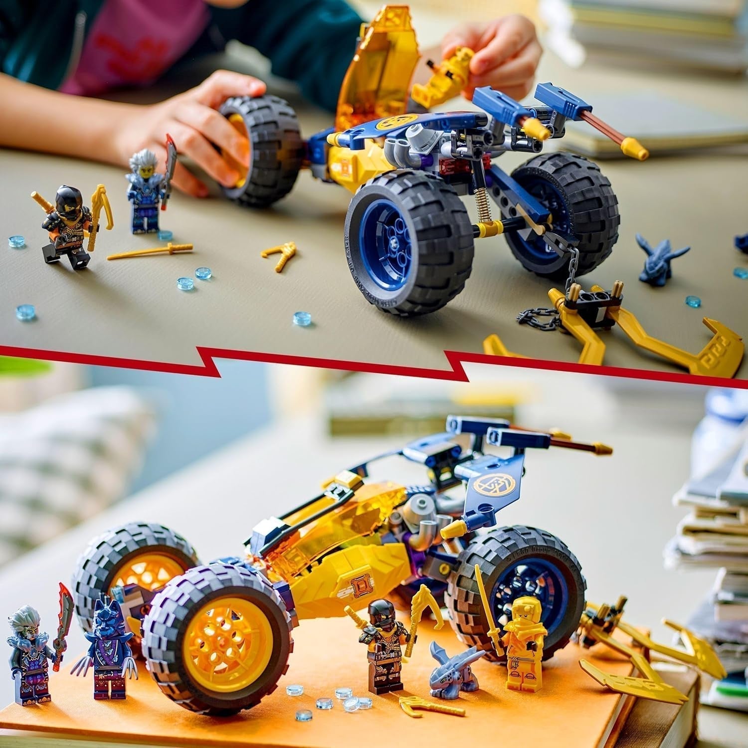 LEGO NINJAGO Arin's Ninja terénní bugina, Ninja hračka s autem, drakem a 4 minifigurkami, dobrodružná sada buggy pro děti, dárek k narozeninám pro chlapce a dívky 7 let 71811 Stavebnice Beuche den LEGO-Store