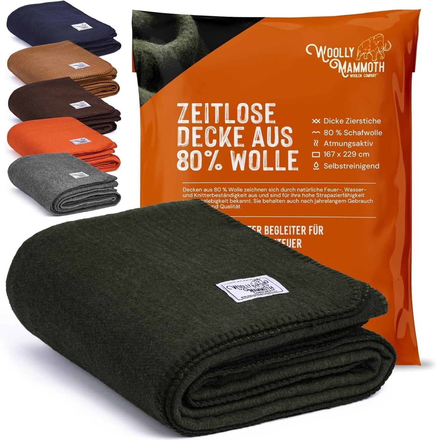 Kempingová deka Woolly Mammoth Woolen Co., extra velká, merino vlna, Perfektní outdoorové vybavení pro bushcraft, kempování, trekking, turistiku, přežití nebo chatovou deku. Hnědá, 168 x 228 vlněné mamutí vlněné firemní postele a přikrývky olivově zelená 66" x 90"