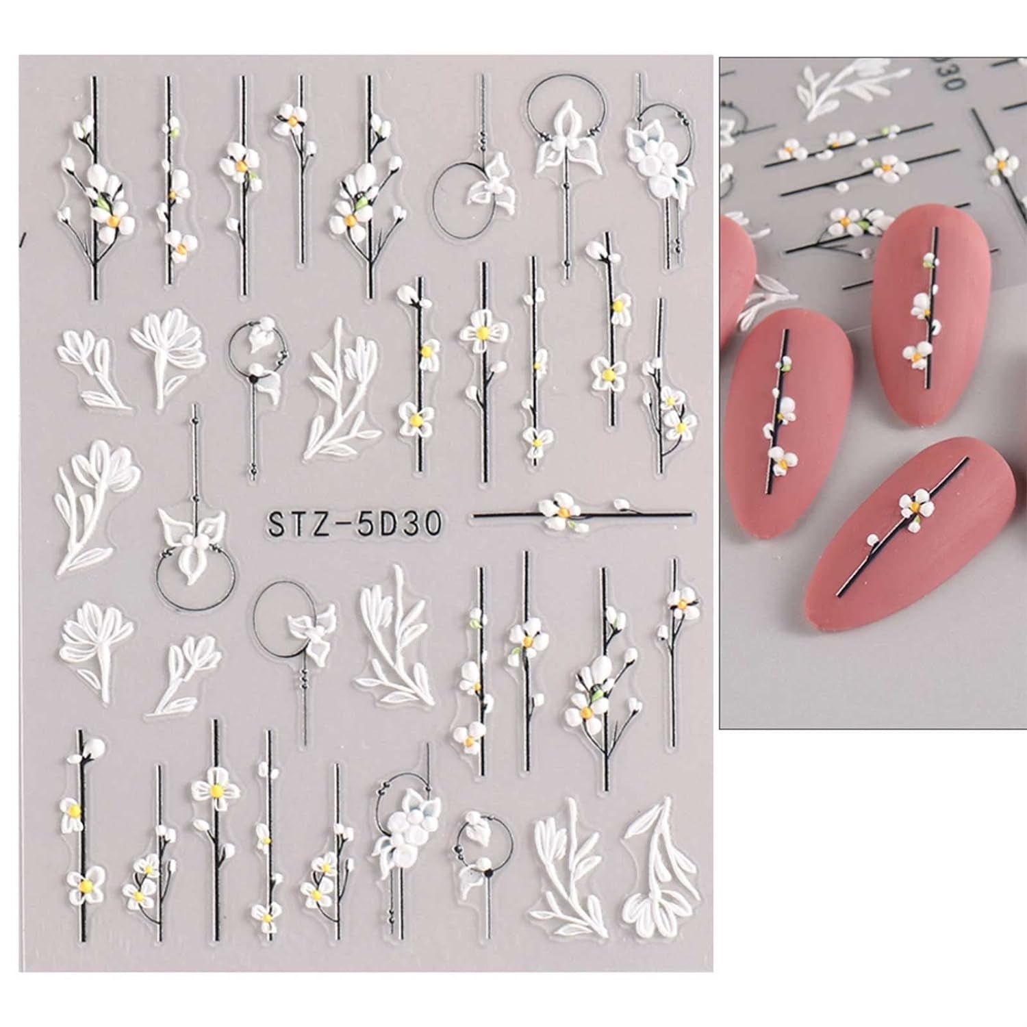 JMEOWIO 3D Nálepka na nehty Frühling Blume Nálepka na nehty Selbstklebend Nagelaufkleber 5D Stereoskopisch Buntes Letní Blumen Dekorace Nageldesign Zubehör 4 Blatt