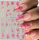 Zlatá Linie Schieber Rosa Samolepka na nehty Blumen 3D Květina Samolepka na nehty Sakura Blütenblätter Blumen Nagelaufkleber Frühling Summer Floral Nagel Sticker Květiny Samolepky na nehty Nageldesign Zubehör Nail Art