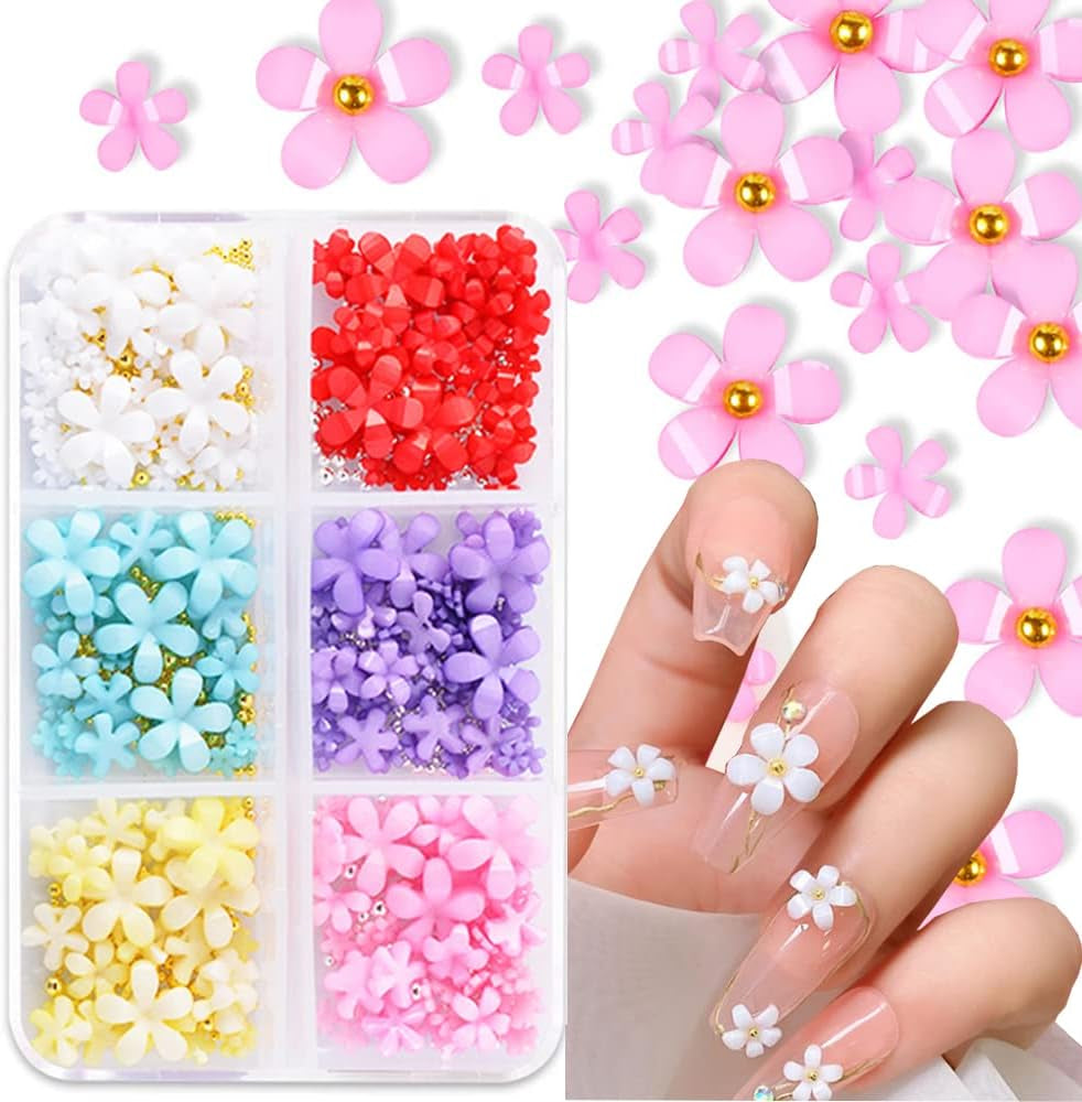 3D květinové nehty, 6 mřížek, květinová kouzla na nehty, kamínky na akrylové nehty, doplňky na nehty, DIY jarní ozdoby na nehty