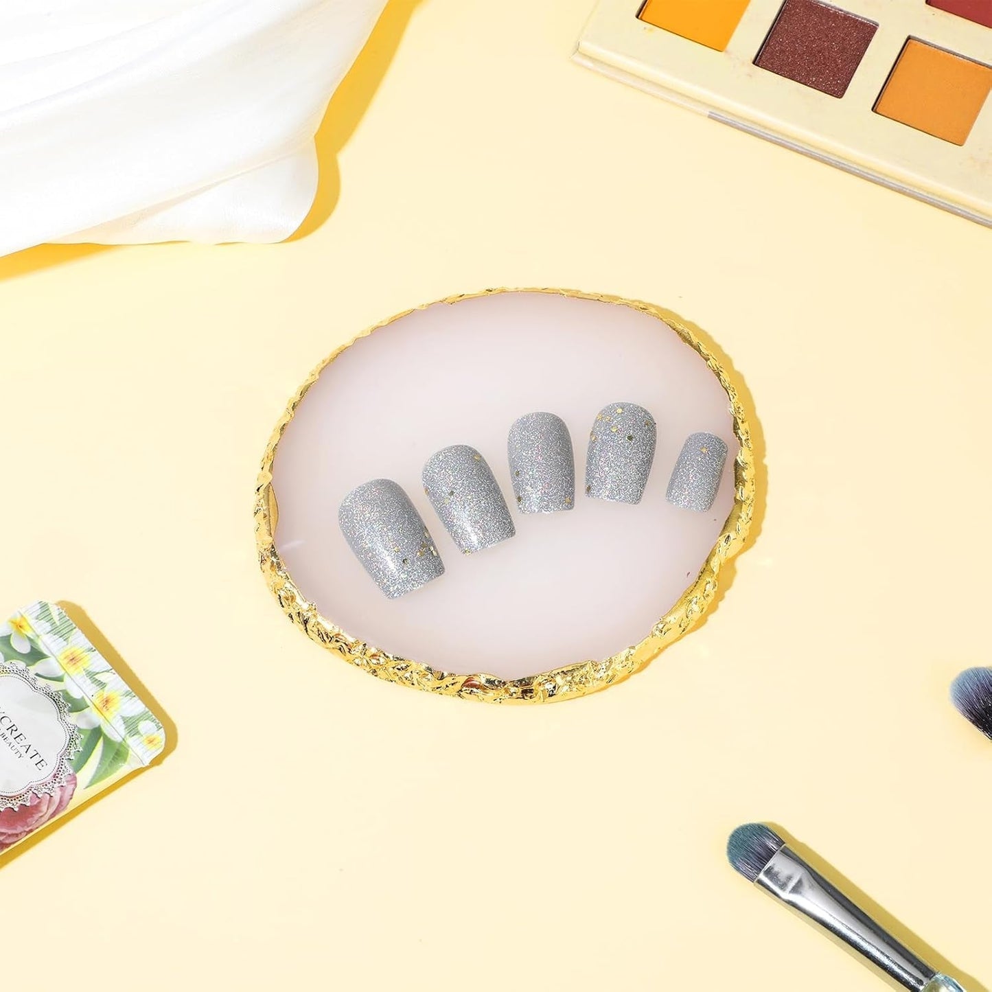 Paletka Harz Nail Art,Maniküre Gemalt Palette,Goldener Rand Nagelleck Palette,Nail Art Make-up Paletten Fach Nagel DIY Zubehör(Weiß)
