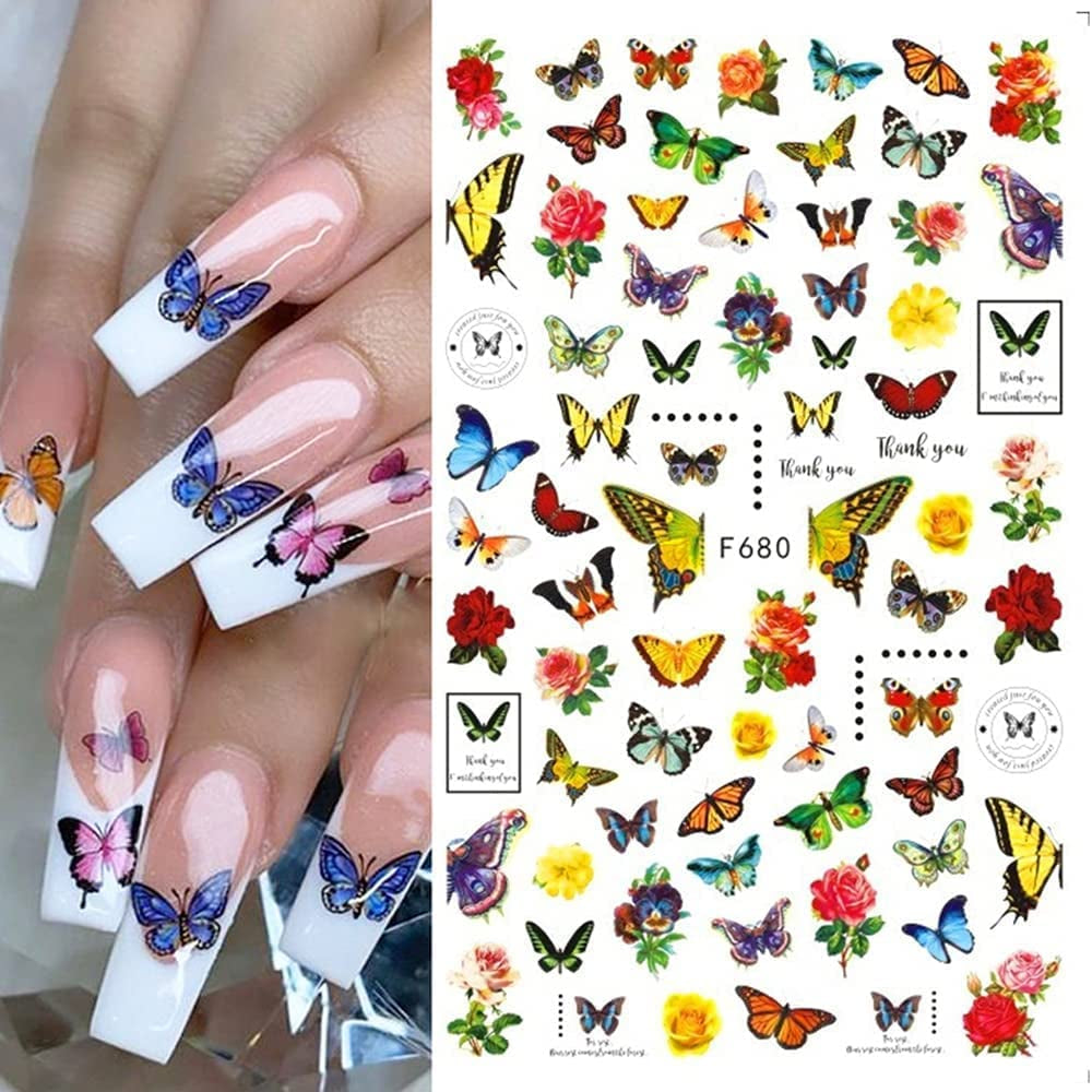 JMEOWIO Nagelsticker Schmetterling 8 Blätter Nagelaufkleber Selbtklebend Blau Schwarz Gold Schmetterling Nail Art Dekoration Nagel Design Zubehör