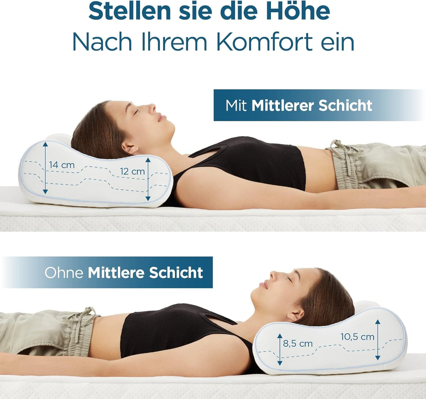 Ortopedický polštář ORTHOVERSE - polštář na podporu krku, polštář na spaní, polštář, polštář z paměťové pěny, polštář, polštář proti bolesti krku - výškově nastavitelný, potah z aloe vera, zdravotní pomůcka Naty Shop Cervical Ortopedic Pillows