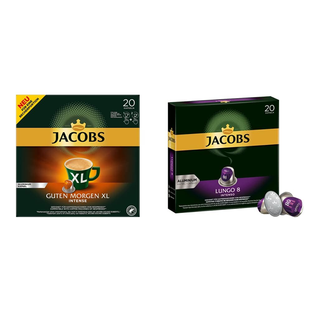 Jacobs Kaffeekapseln Guten Morgen XL Intense - 10er Pack (10 x 20 Getränke) & Kaffeekapseln Lungo Intenso, Intensität 8 von 12, 200 Nespresso®* kompatibilní Kapseln, 10 x 20 Getränke