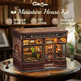 CUTEBEE Book Corner Kit – DIY domečky pro panenky, LED svítící sada miniaturního domečku pro dospělé, 3D dřevěné puzzle a stojan na knihy – dekorace a dárek do police (rohová kavárna)