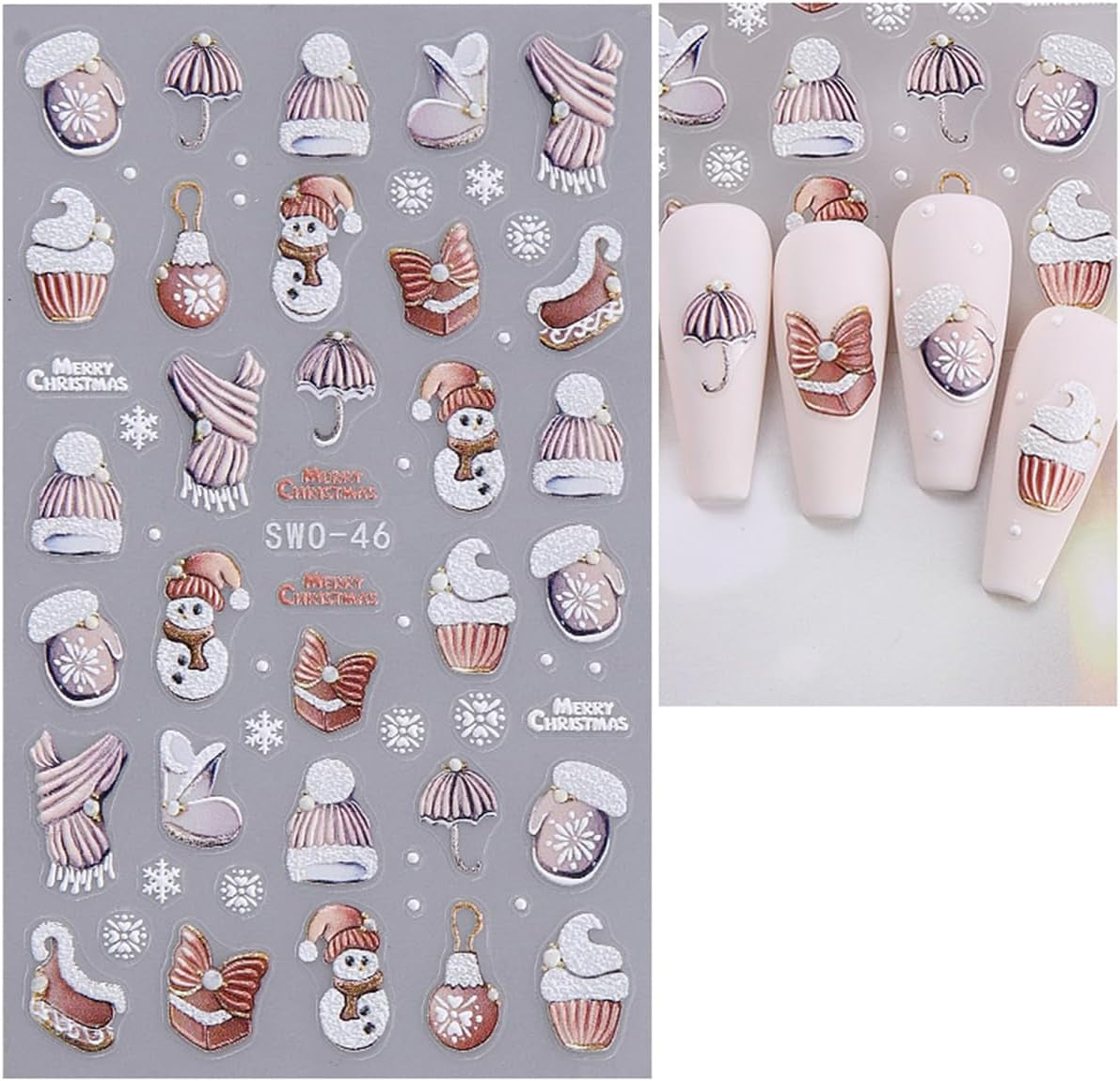 JMEOWIO Nagelsticker Weihnachten 6 Blatt Nail Art Sticker Selbtklebend Nagelaufkleber Schneeflocke Winter Urlaub Süß Dekoration Nageldesign Zubehör