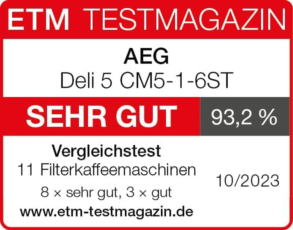 Espresso AEG Deli 5, 1,5 l, programovatelný časovač, funkce udržování teploty, bezpečnostní zastavení, ukazatel hladiny vody, optimální dávkování, funkce proti odkapávání, nerez, CM5-1-6ST