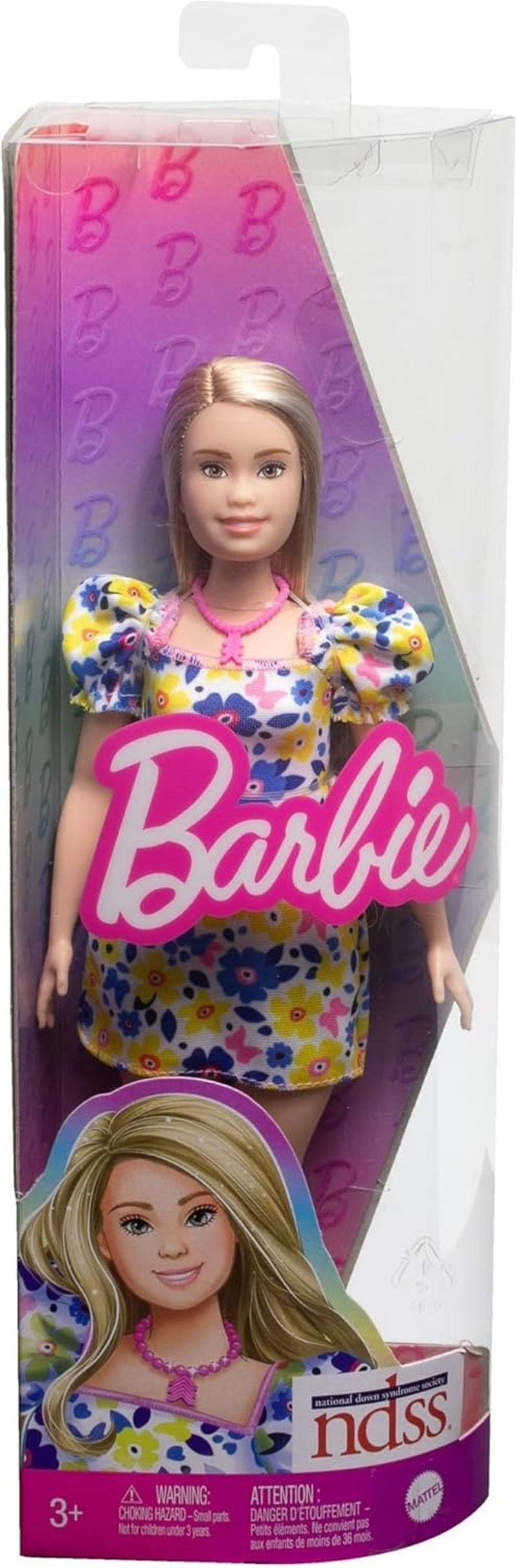 Barbie Fashionistas - vyvinuté ve spolupráci s National Down Syndrome Society, blond vlasy a trendy outfit s květinovými šaty a bílými teniskami, pro děti od 3 let, HJT05 Naty Shop Dolls