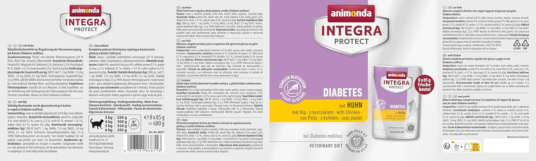 animonda INTEGRA PROTECT vlhké krmivo pro diabetické kočky se štěňaty (8 x 85 g), doporučené veterináři pro diabetes, kompletní dietní krmivo pro dospělé kočky, vyvinuté ve spolupráci s veterináři.