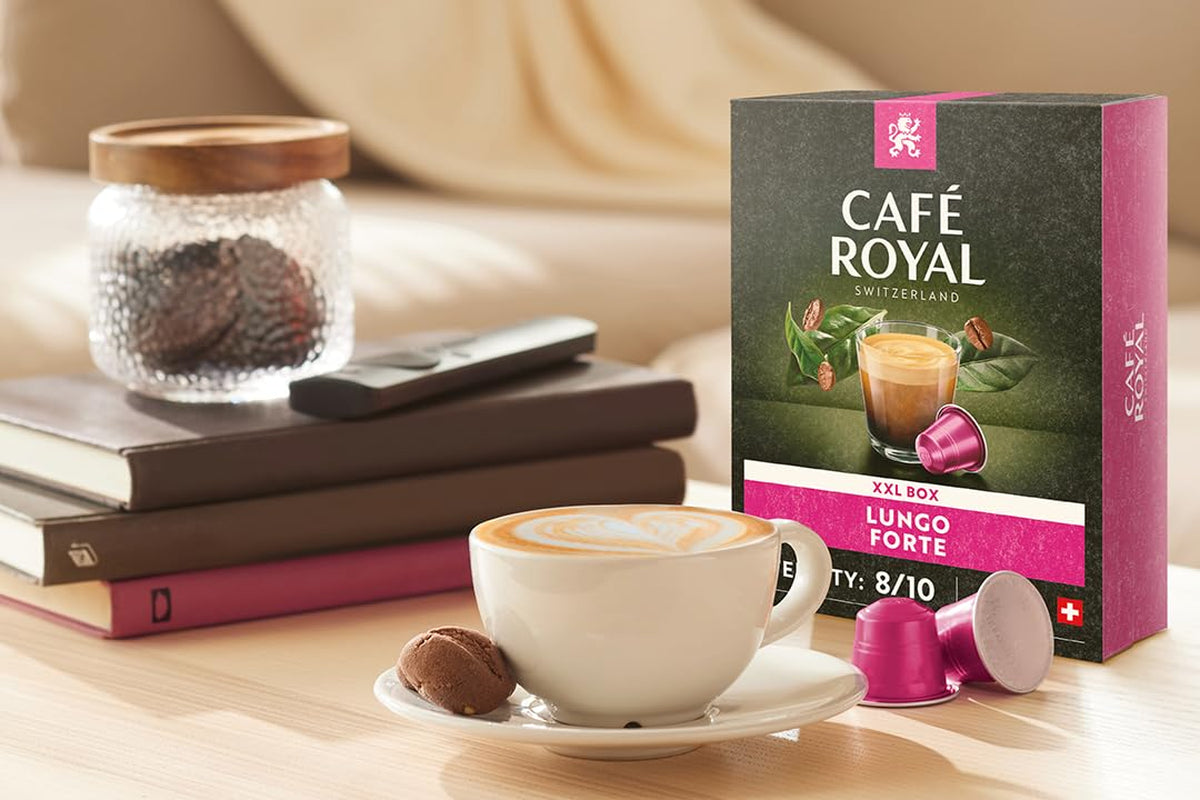 Café Royal Lungo Forte 36 Kapsel pro Nespresso Kaffee Maschine - 8/10 Intensität - UTZ-zertifiziert Kaffeekapseln aus Aluminum (Backung mit 2)