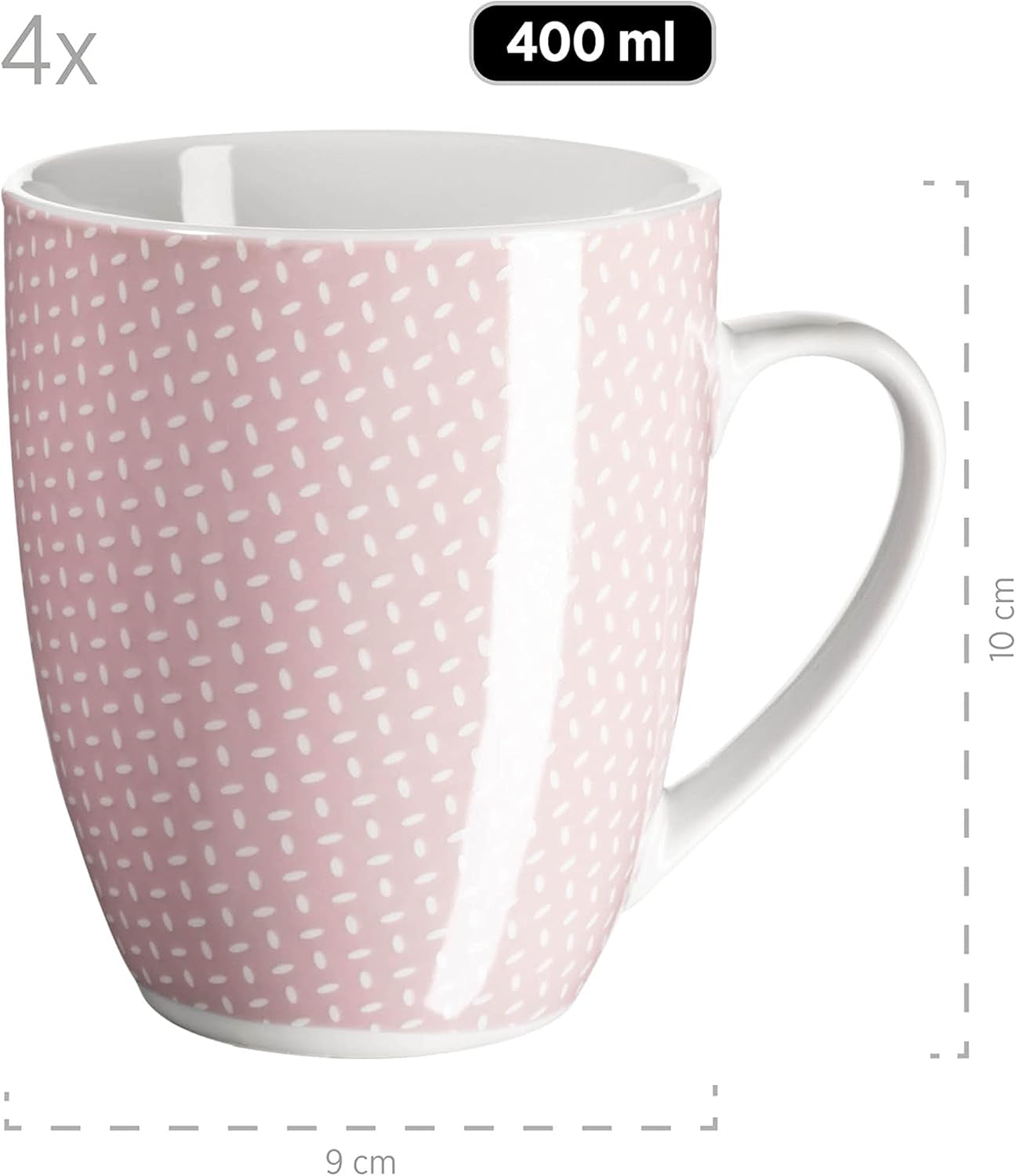 MÄSER Kitchen Time II, Sada nádobí pro 4, Kombinovaná služba se 16 kusy v pastelových barvách s jemným vzorem, Porcelán, Růžová