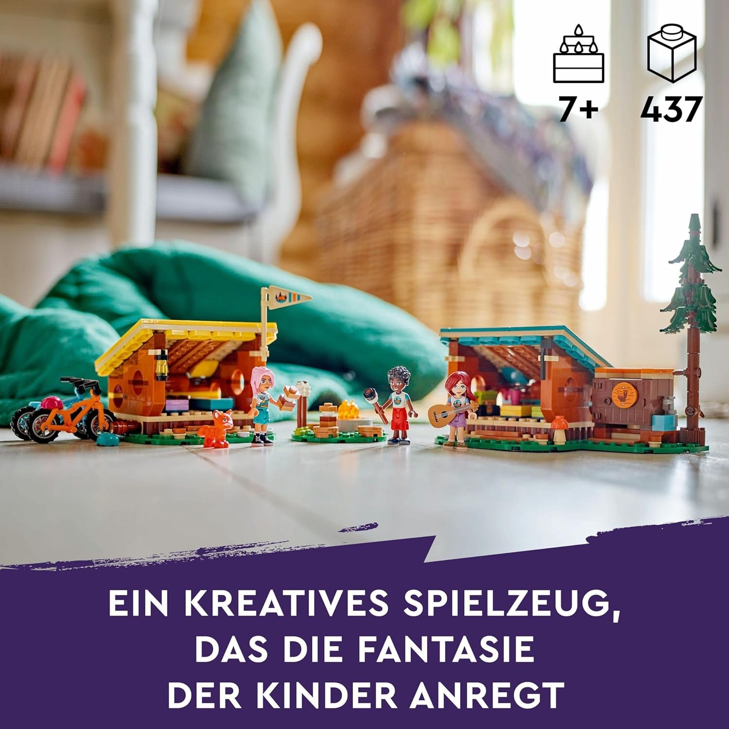 LEGO Friends Útulné chatrče v dobrodružném táboře, Venkovní sada na hraní rolí, Dětská hračka pro dívky a chlapce od 7 let se 3 figurkami a liškou, Kempingová hračka 42624 Stavebnice Besuche den LEGO-Store