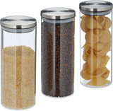 Sada 3 uzavřených dóz Relaxdays z nerezové oceli Nádoba na těstoviny Müsli Rýže 1,5 l Kuchyňská dóza Čirá stříbrná 24 x 9,5 x 9,5 cm Čirá stříbrná Dózy na skladování potravin Naty Shop Výchozí název