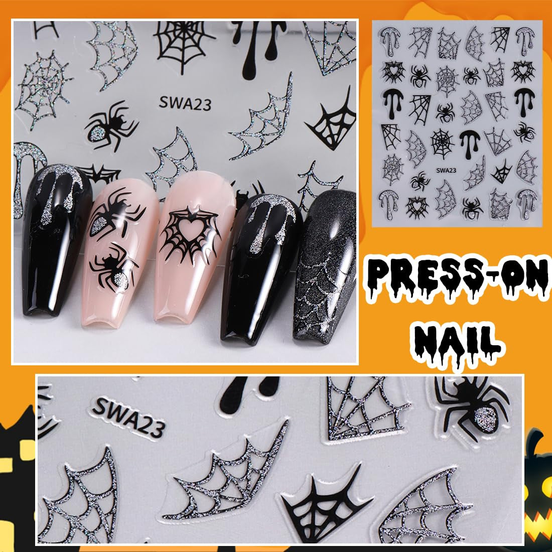 5 ks Halloweenských 3D samolepek na nehty, 5D stereoskopických samolepek na nehty, ozdob na nehty, příslušenství k designu nehtů