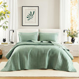 Sada přikrývek Comfort Spaces Kienna, luxusní letní přikrývka s dvojitým stehem, lehká, měkká, celoroční povlečení, odpovídající povlaky na polštáře, bílá, přikrývka na manželské postele (264,2 x 228,6 cm), přikrývky a přikrývky Naty Shop nadrozměrná přehoz Queen Sage Gland (102"X118")