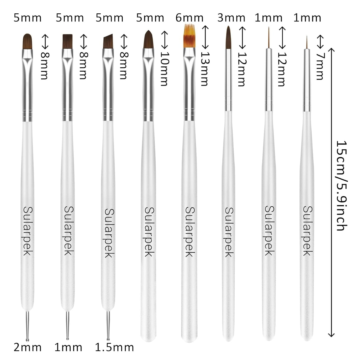 Sada Sularpek 8 Stück Nagel Pinsel, Pinsel Für Gelnägel, Nageldesign Pinsel, Nail Art Dotting Tools, Nailart Pinsel Für Gel Acryl Nägel Nailart