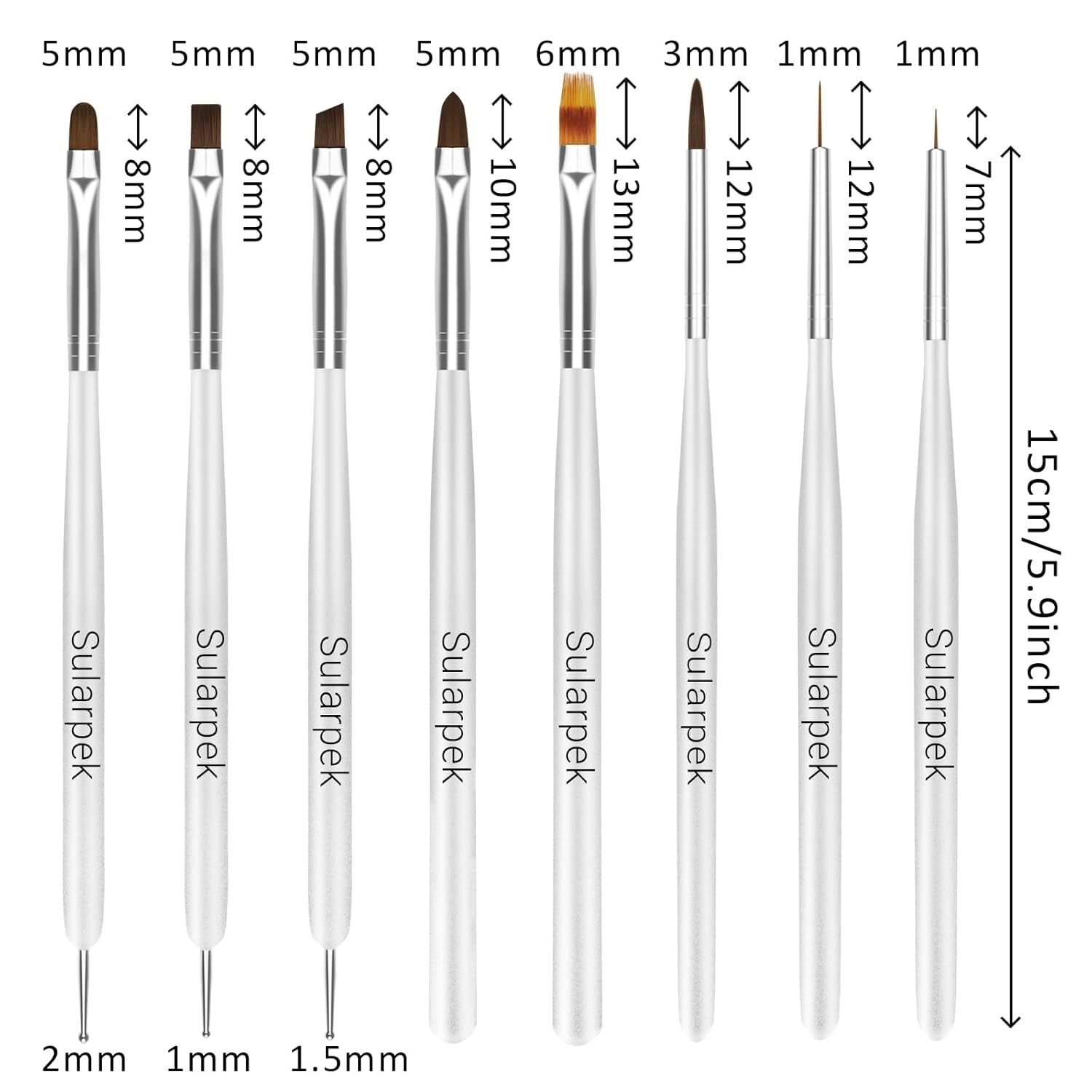 Sada Sularpek 8 Stück Nagel Pinsel, Pinsel Für Gelnägel, Nageldesign Pinsel, Nail Art Dotting Tools, Nailart Pinsel Für Gel Acryl Nägel Nailart