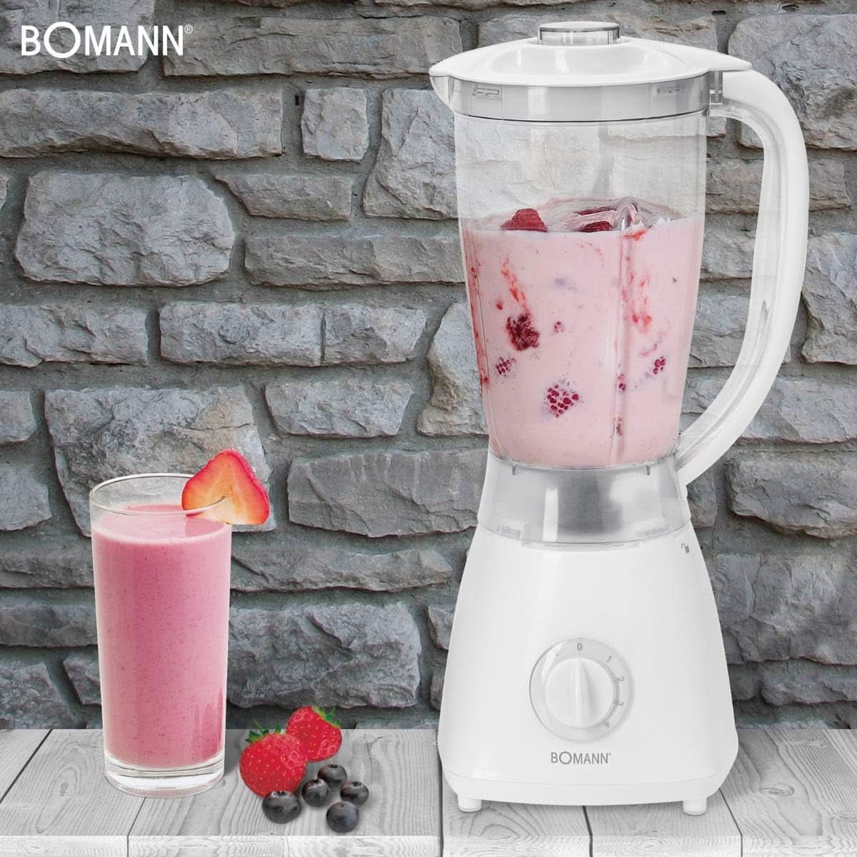 Bomann 378 CB Universalmixer Zum Pürieren, Schlagen, Zerkleinern, Shaken Und Mixen, Ice Crush-Funktion, Kraftvoller 500 Watt-Motor, Abnehmbarer Mixbehälter Mit 1,5 l, Edelstahlmesser, Weiß, UM 378 CB Kitchen Naty Shop