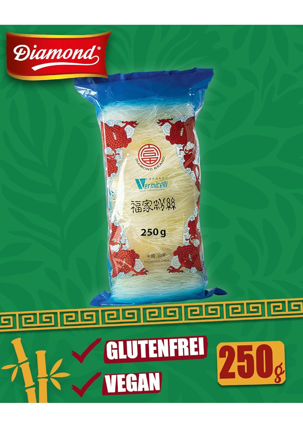 DIAMANTOVÉ skleněné nudle, dlouhé skleněné nudle, přirozeně veganské a bez lepku - 1 x 250 g