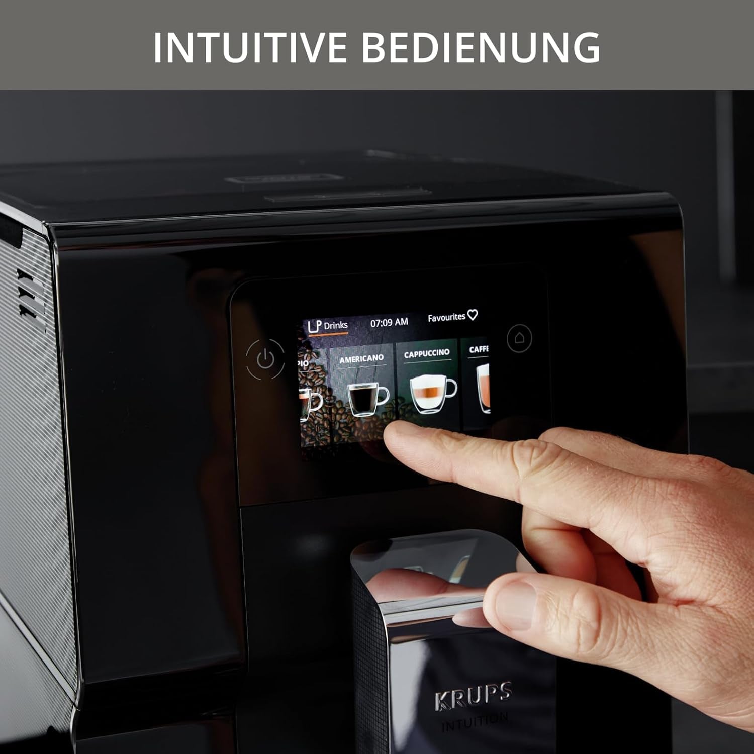 Plně automatický kávovar Krups Intuition Preference s ovládáním podobným smartphonu, 3,5" barevný dotykový displej, technologie Smart Slide, intuitivní systém osvětlení, 11 nápojů, nádoba na mléko, EA873810