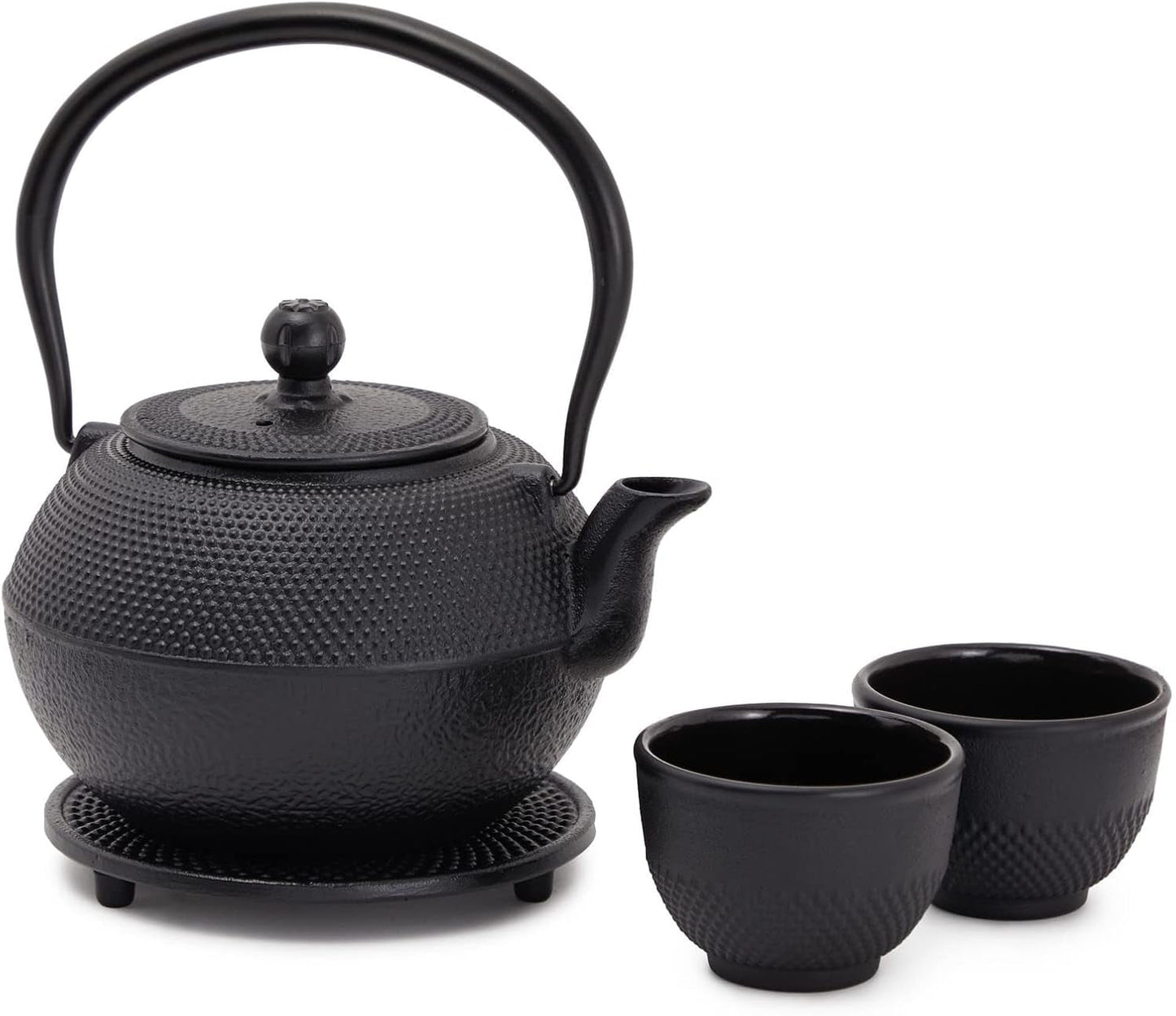 Juvale japonský čajový set s litinovou konvičkou (1200 ml), podšálkem a 2 šálky, čajový set ve stylu Tetsubin, černý