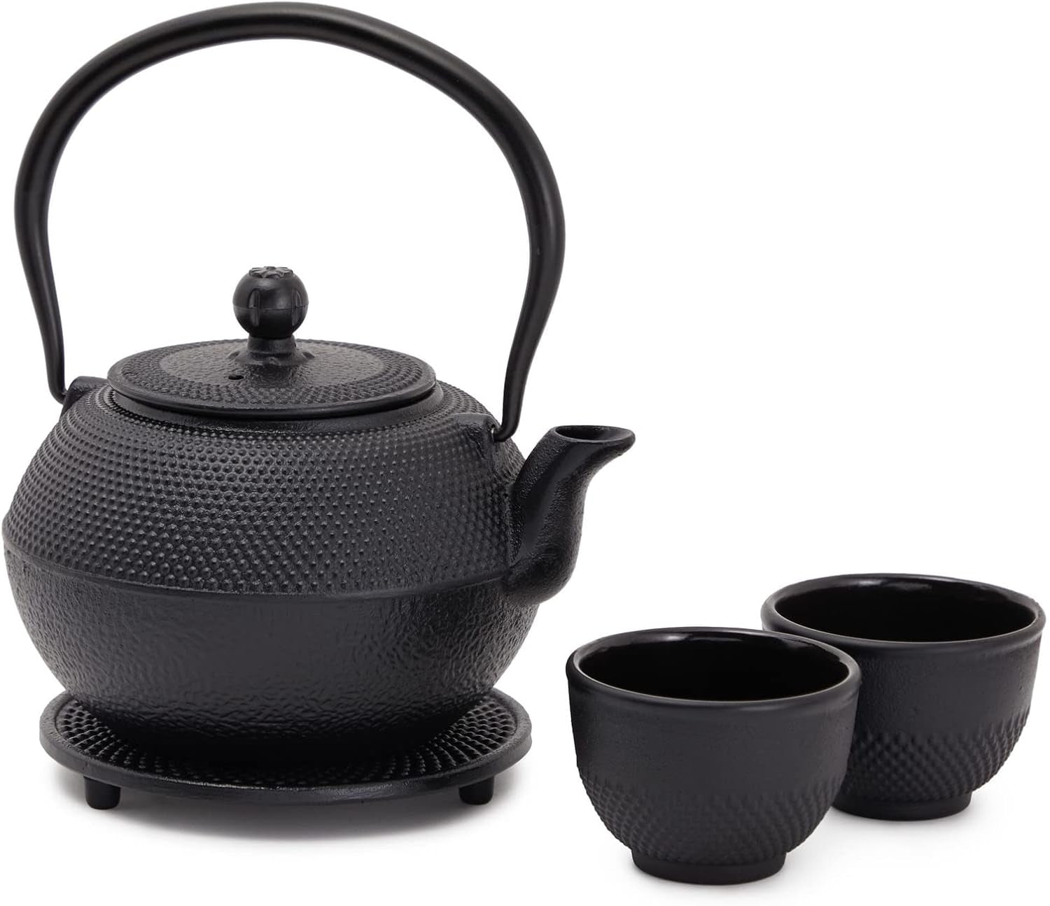 Juvale japonský čajový set s litinovou konvičkou (1200 ml), podšálkem a 2 šálky, čajový set ve stylu Tetsubin, černý