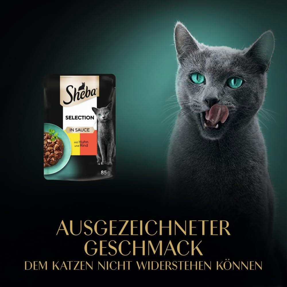 Mokré krmivo pro kočky Sheba Selection v porcovaných sáčcích s kuřecím a hovězím masem v omáčce 28x85g