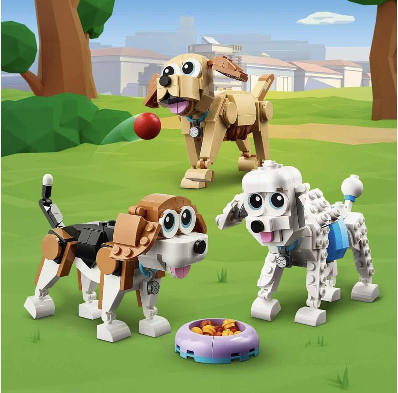 Sada LEGO 31137 Creator 3v1 roztomilý pes s figurkami zvířat jezevčík, mops, pudl a další, hračka pro děti 7+, dárek pro milovníky psů Stavebnice Besuche den LEGO-Store