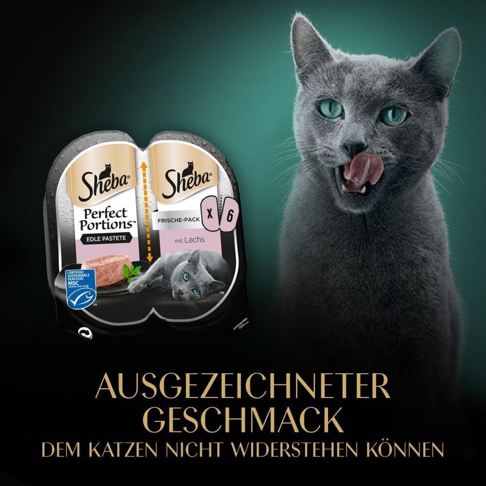 Paštika SHEBA Perfect PORTIONS pro kočky s lososem, certifikace MSC, 8 x 3 x (2 x 37,5 g) = 225 g (balení bude aktualizováno)