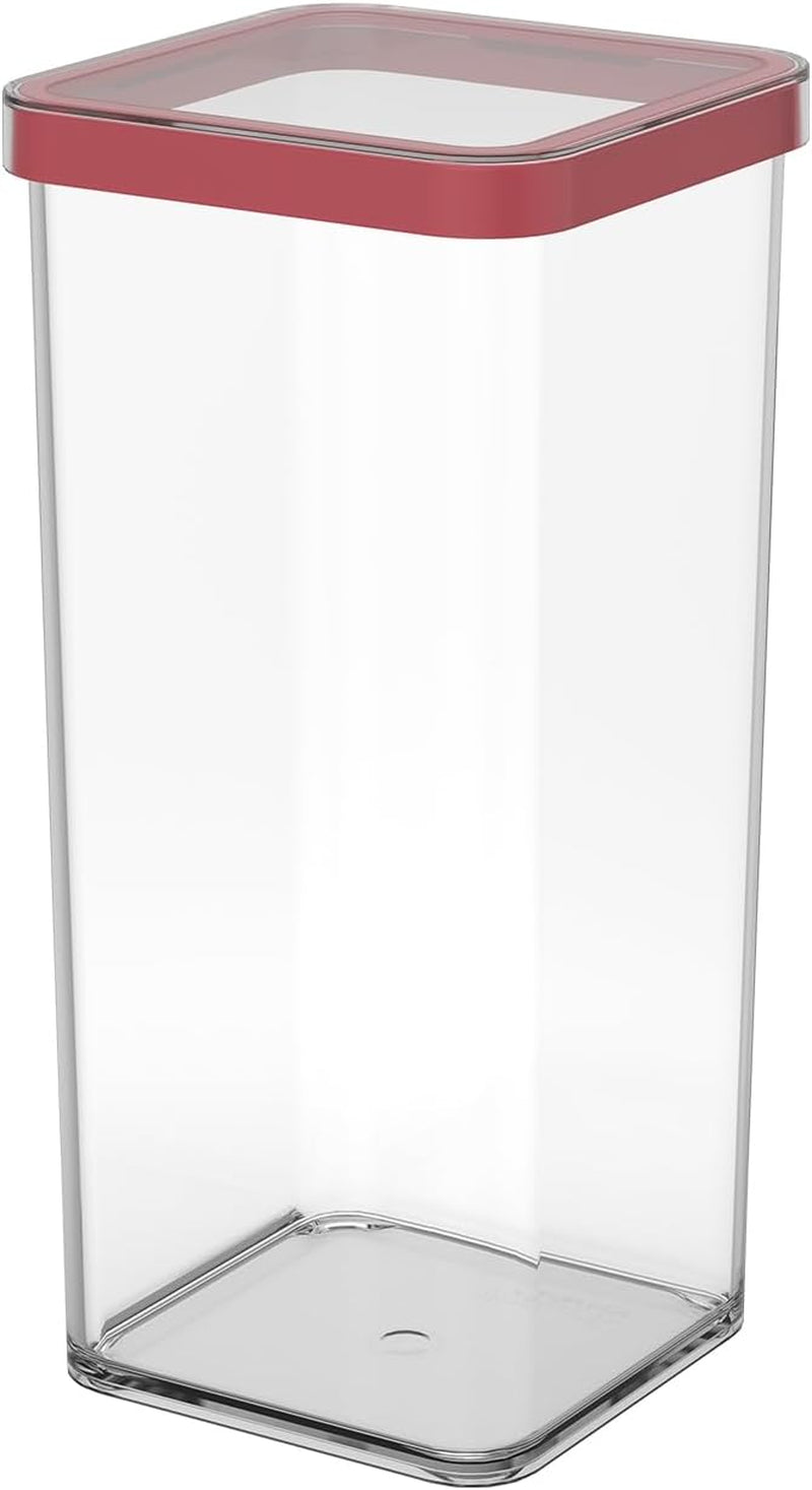 Sada 5 dóz Rotho Loft s víčky, různé velikosti, potravinářský plast (PP) bez BPA, průhledná/červená, (21,4 x 21,4 x 23,5 cm) Naty Shop dózy na skladování potravin 1,5 l