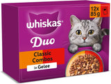 WHISKAS Duo sáčky na mokré porce jídla, více balení, klasická kombinace v želé, 12 x 85 g