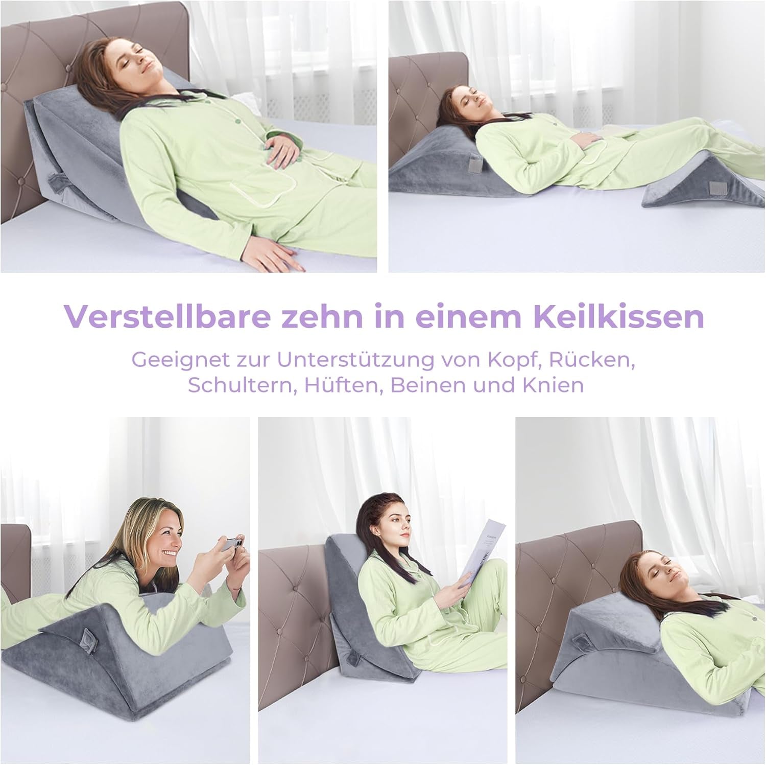 Nastavitelný polštář z pěny s vysokou hustotou, Ergonomický polštář na záda na postel a pohovku, Antirefluxní polštář na čtení na spaní, hraní, sledování televize (těžký)