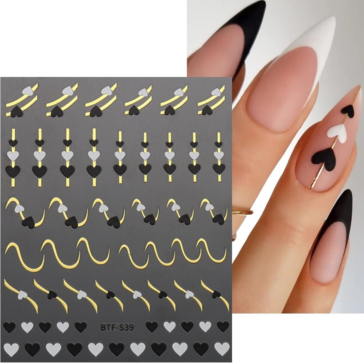 JMEOWIO Nálepka na nehty Herz Linien Blumen 9 Blatt Nálepka na nehty Selbtklebend Nagelaufkleber Bunte Dekoration Nageldesign Zubehör