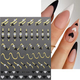 JMEOWIO Nálepka na nehty Herz Linien Blumen 9 Blatt Nálepka na nehty Selbtklebend Nagelaufkleber Bunte Dekoration Nageldesign Zubehör