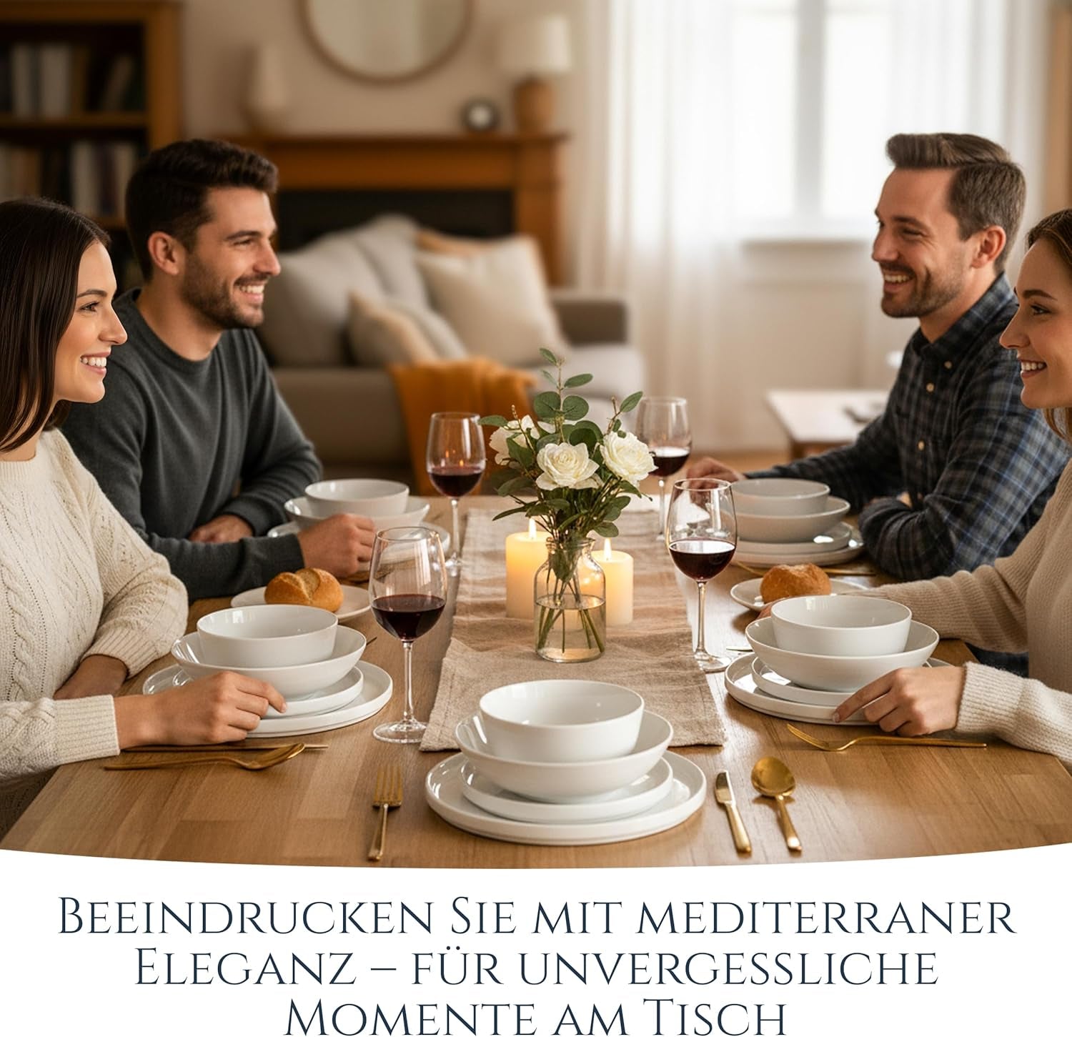 Křišťálová 48dílná porcelánová sada nádobí VÍTĚZ TESTU Čirá sada porcelánového nádobí Mísy a talíře Večerní servis pro 12 sad nádobí Pure Living v bílé barvě