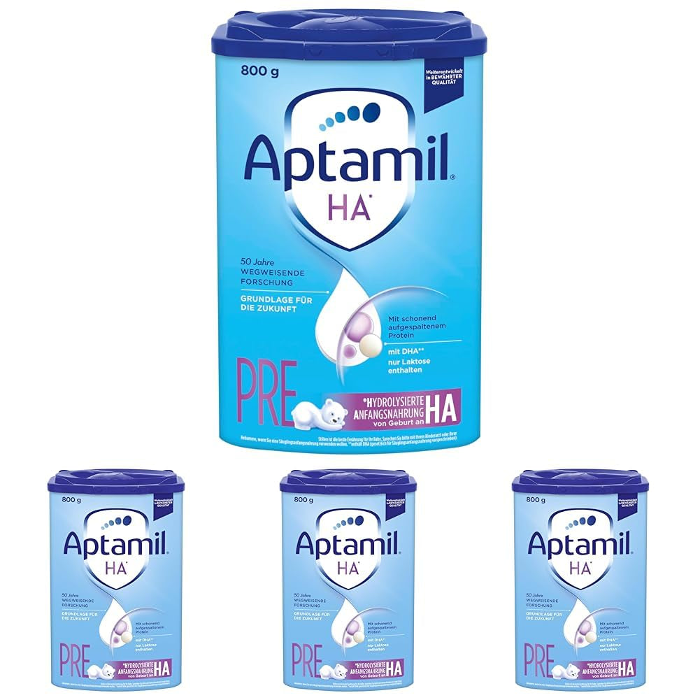 Aptamil HA PRE - Kojenecká výživa od narození s DHA Bezlaktózový palmový olej Bez obsahu dětská výživa v prášku 800 g (balení 4 ks)